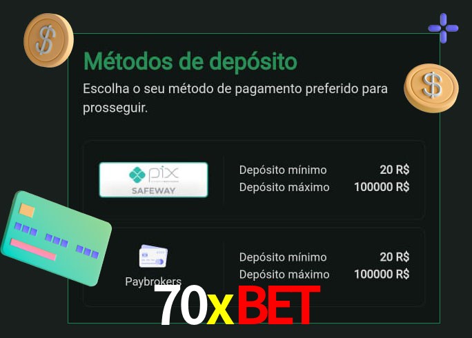 O cassino 70xbet oferece uma grande variedade de métodos de pagamento